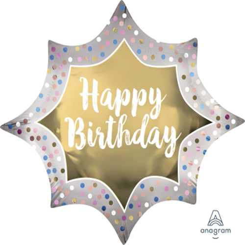 Party Balloons .Happy Birthday Satin Gold Burst 35" 