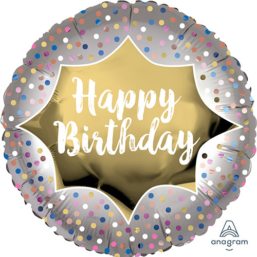 Party Balloon  Birthday Satin Gold Burst  18" 