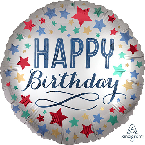 Party Balloon  Birthday Satin With Stars  18" Foil Balloon 