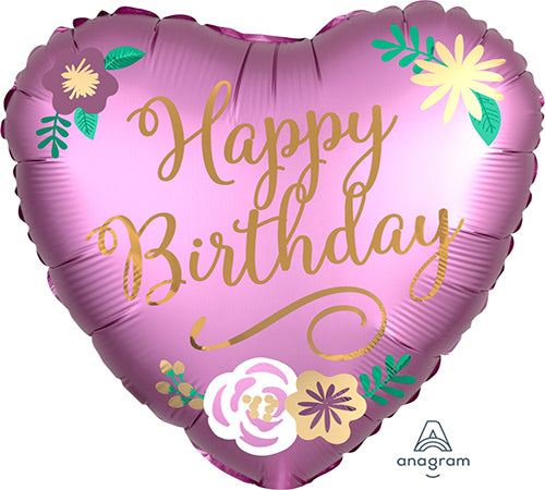 Party Balloon Happy Birthday Satin Flowers  Heart 18" foil Balloon 
