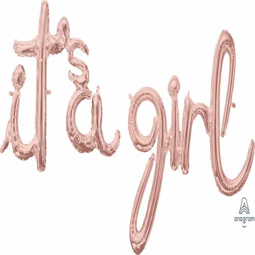 Air-Filled Rose Gold It's A Girl Cursive Letter Balloon Banners 2ct
