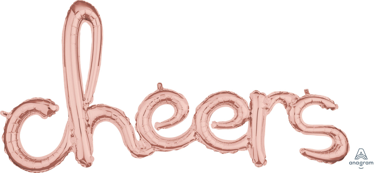 Air-Filled Rose Gold Cheers Cursive Letter Balloon Banner
