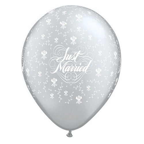 Party  Balloon 11" Round Just Married Flowers A Round Latex Balloon