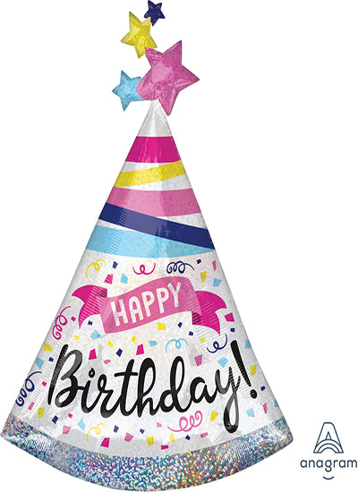 Party Balloons Large Shape Holographic B.Day Sparkle Banner P40