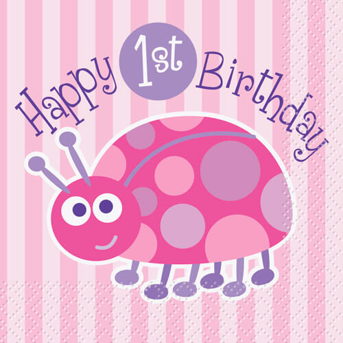 Party Balloon 1st Birthday Ladybug Napkin 