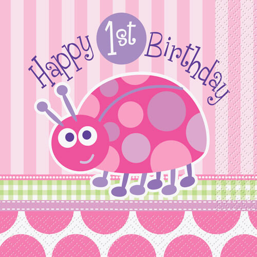 Party Balloon 1st Birthday Ladybug Napkins