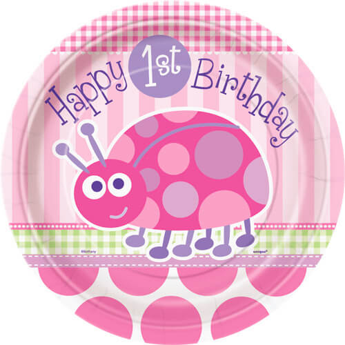 Party Balloon 9" First Birthday Ladybugs Plates