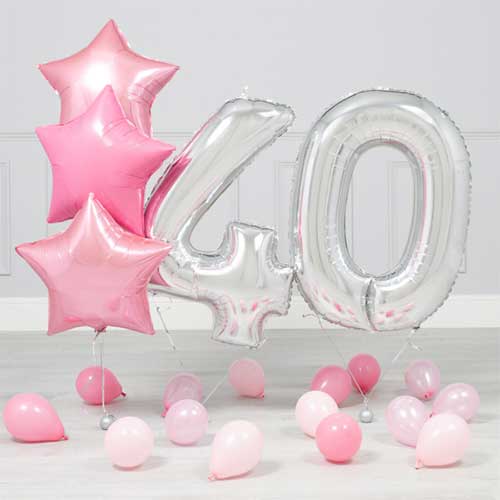 40th Birthday Rose Pink Silver Balloon Bouquet