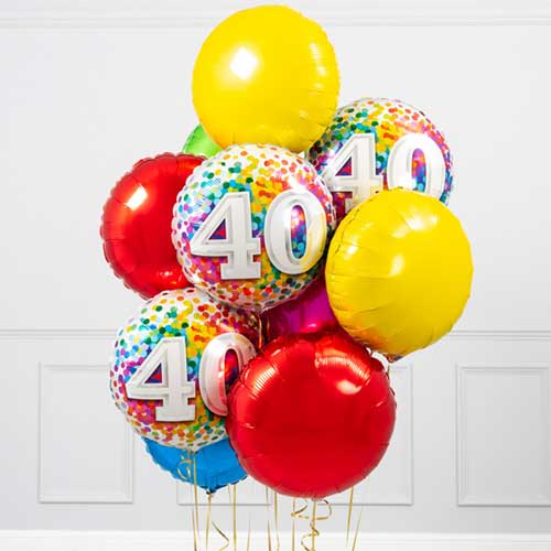 40th Birthday Multi Colour Foil Balloon Bouquet
