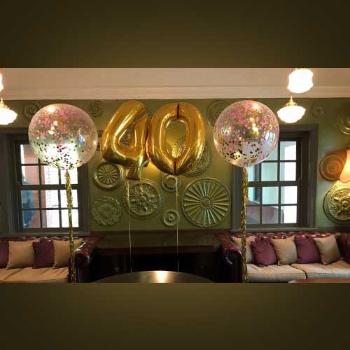 40th Birthday Bubble With Confetti & Number Balloon Bouquet