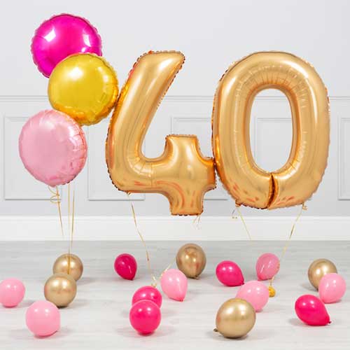 40th Birthday Party Gold Number Balloon Bouquet