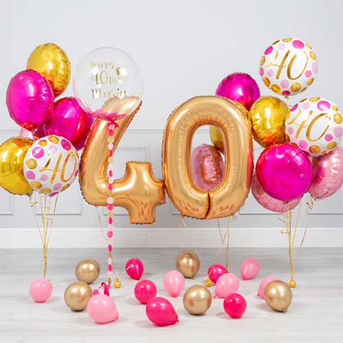 Personalized 40th Birthday Bubble With Golden Number Balloon Bouquet