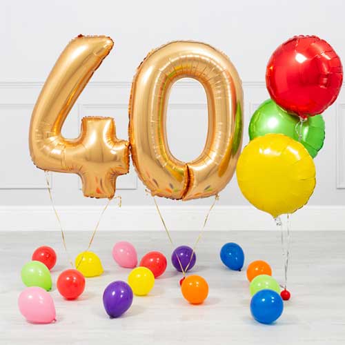 Giant Gold Number 40th Birthday Colourful Balloon Bouquet