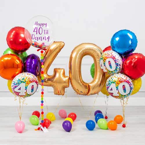 Personalized 40th Birthday Party Bubble Balloon with Colorful Balloon Bouquet