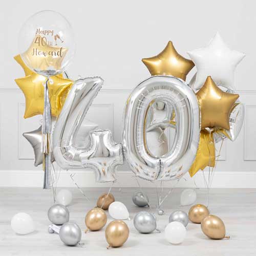 Personalized 40th Birthday Bubble Balloon With Gold Star Bouquet