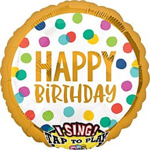 Happy Birthday Round Shape Singing Balloon 28"  Foil Balloon 