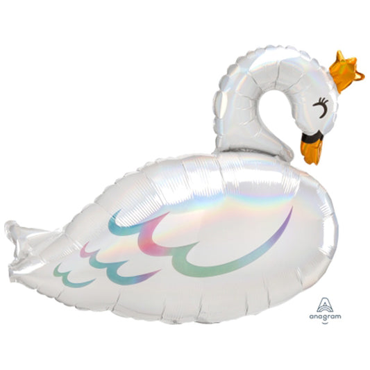 PARTY BALLOON LARGE SHAPE HOLO IRIDESCENT SWAN FOIL BALLOON 