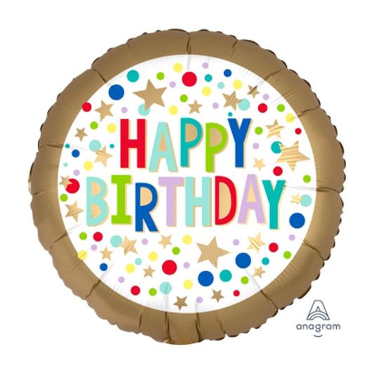 GOLD SATIN MARQUEE DOTS HAPPY BIRTHDAY FOIL BALLOON 18" 