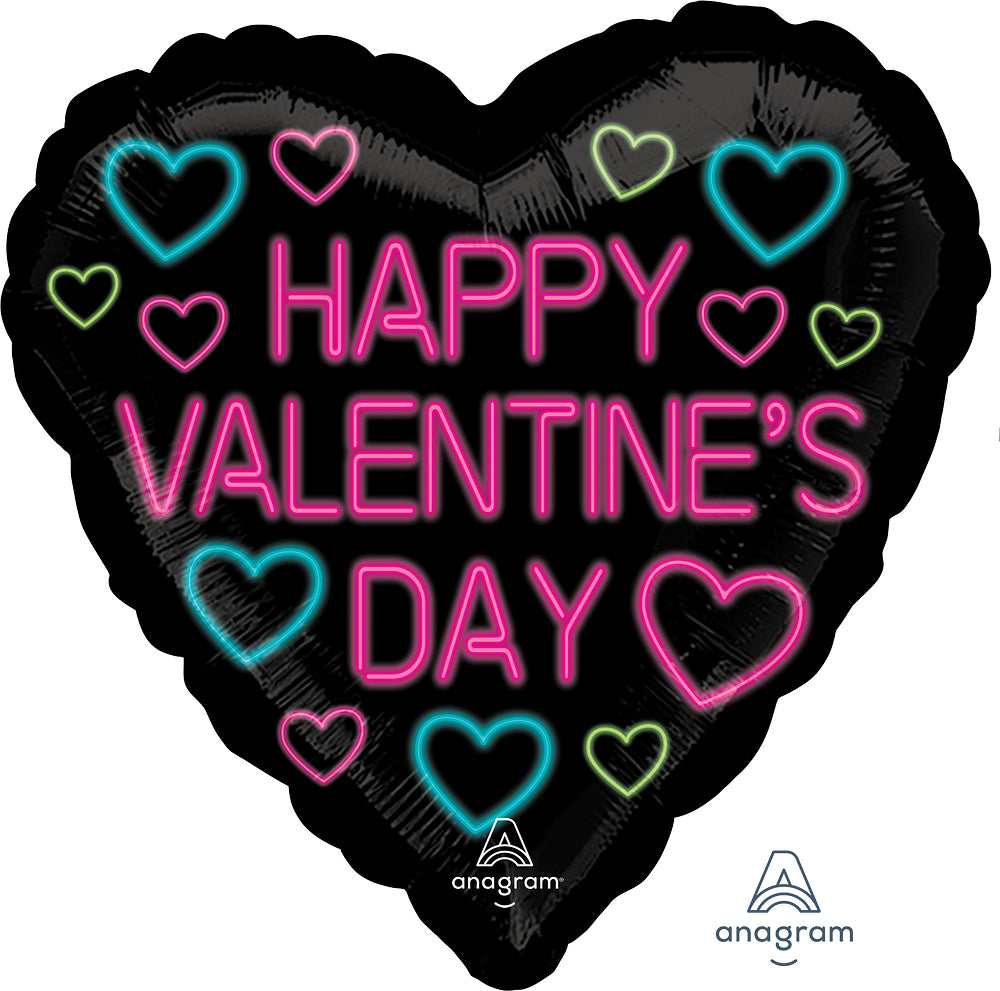 Happy Valentine Day Black Heart 18" 