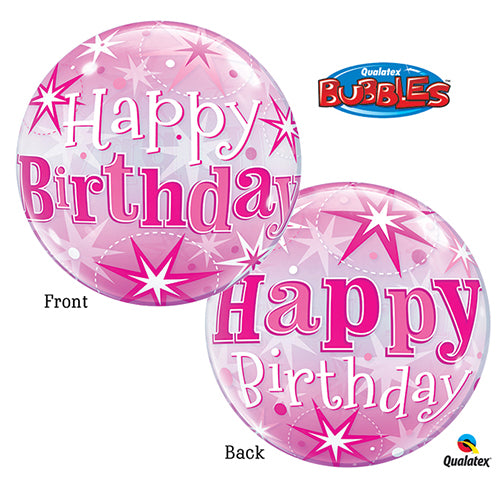 Party Balloon 22" Single Birthday Pink Starburst Sparkle Bubble Balloon