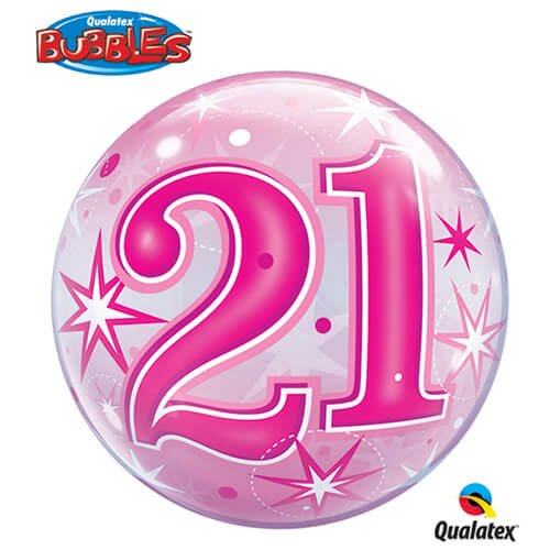 Party Balloon Single 21 Pink Starburst  Bubble Balloon 22" 