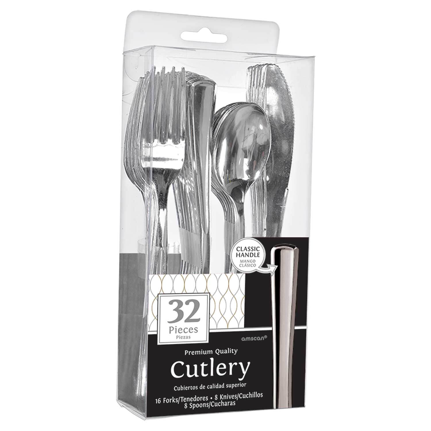 Party Balloon Silver Plastic Cutlery Set