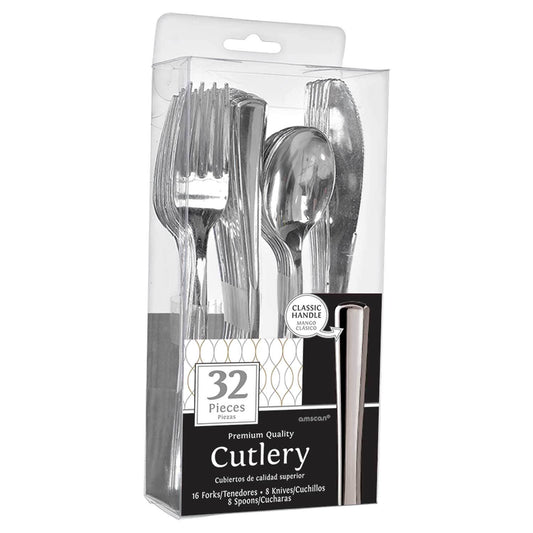 Party Balloon Silver Plastic Cutlery Set