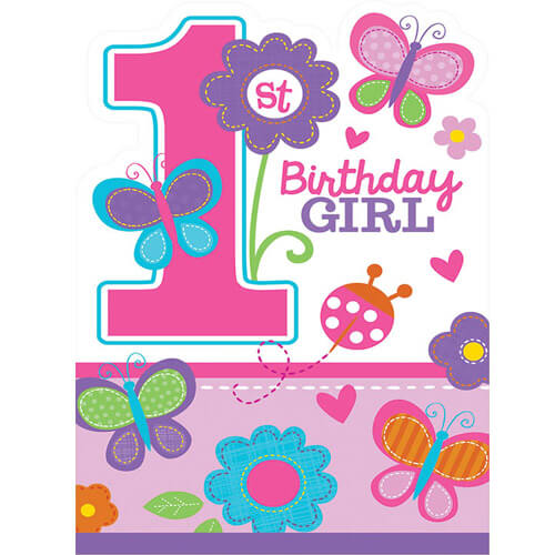 Party Balloon 1st Birthday Girl Invitation 