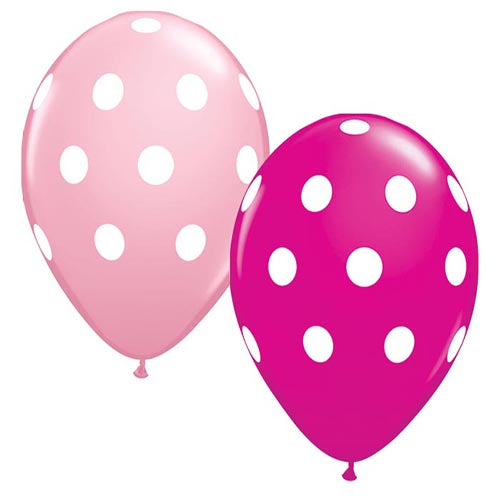 Party Balloon 11" Big Polka Dots Ltx Pink/Berr