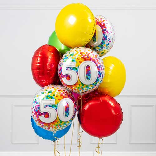 50th Birthday Multi Colour Foil Balloon Bouquet