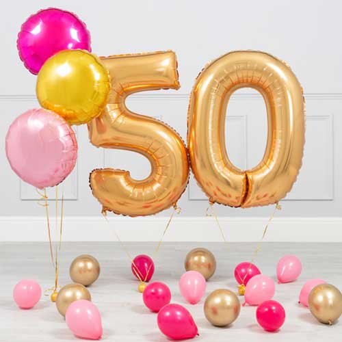 50th Birthday Party Gold Number Balloon Bouquet