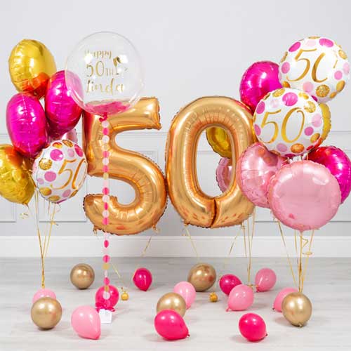50th Birthday Party Gold Number Balloon Bouquet