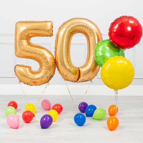 Personalized 50th Birthday Bubble With Golden Number Balloon Bouquet