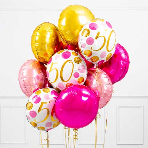 50th Birthday Pink & Gold Foil Balloon Bouquet