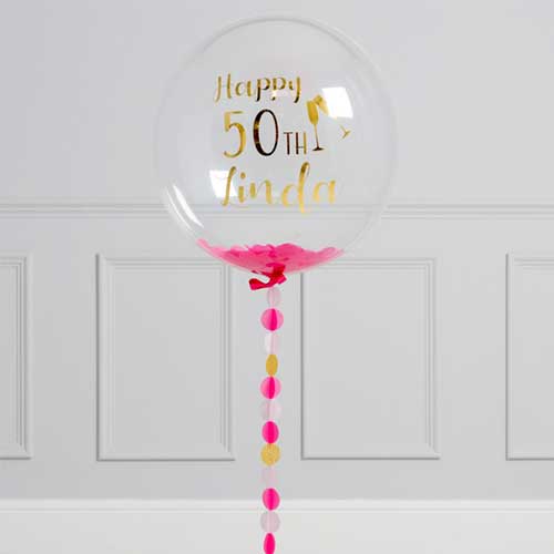 50th Birthday Party Personalized Pink Bubble Helium Balloon