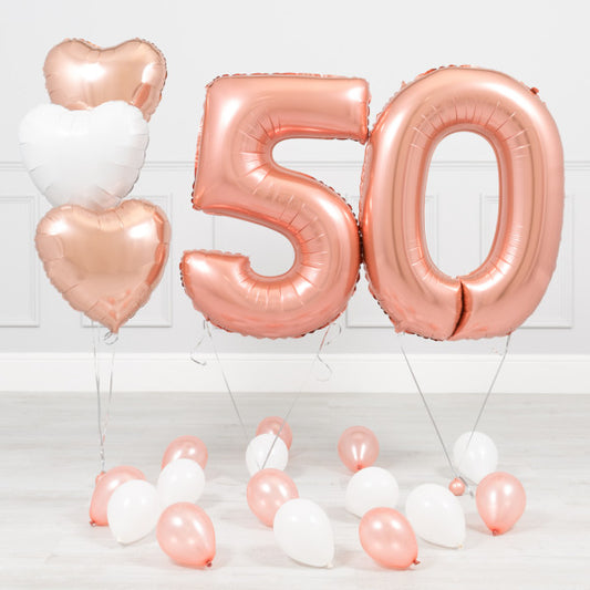 50th Birthday Rose Gold Helium Balloon Bouquet