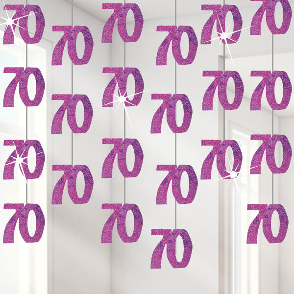 Party Balloon 70th Birthday Pink Hanging String Decorations - 1.5m