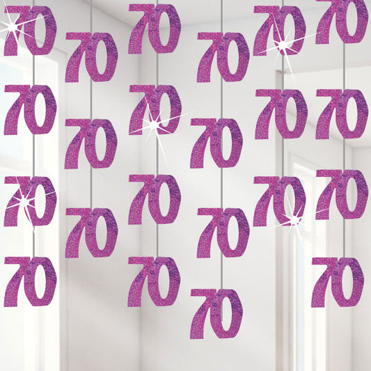 Party Balloon 70th Birthday Pink Hanging String Decorations - 1.5m