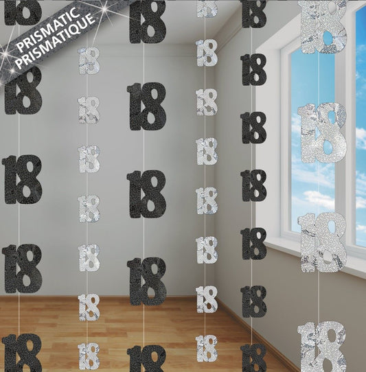 Party Balloon 18th Birthday Black Hanging String Decorations - 1.5m
