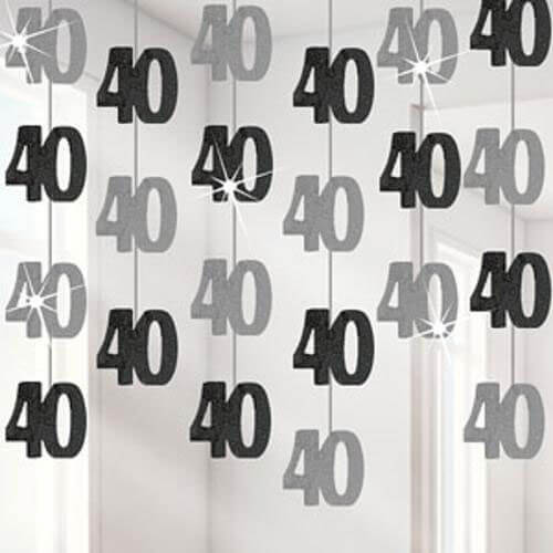 Party Balloon 40th Birthday Black &amp; Silver String