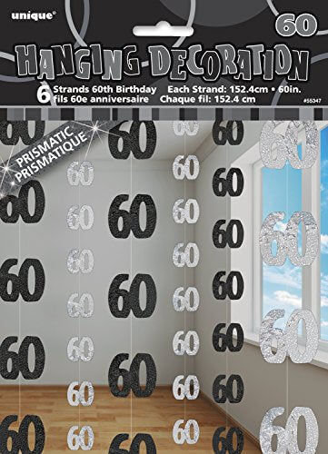 Party Balloon 60th Birthday Black &amp; Silver String