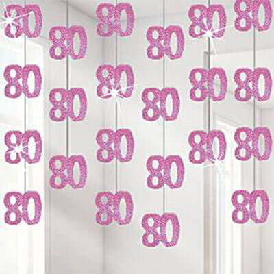 Party Balloon 80th Birthday Pink Prismatic String 