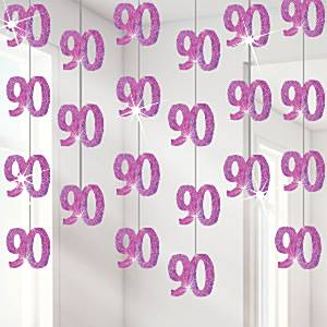 Party Balloon 90th Birthday Pink Prismatic String 