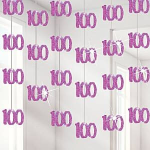 Party Balloon 100th Birthday Pink String
