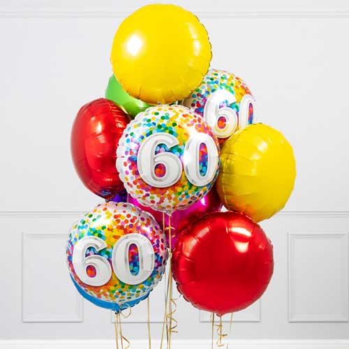 60th Birthday Multi Colour Foil Balloon Bouquet