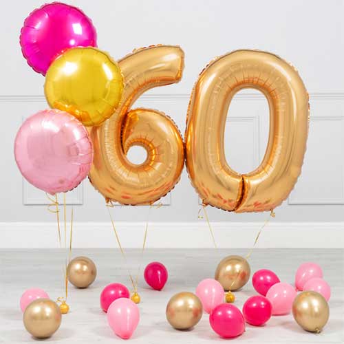 60th Birthday Party Gold Number Balloon Bouquet