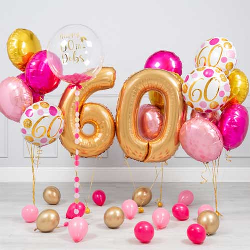 60th Birthday Party Gold Number Balloon Bouquet