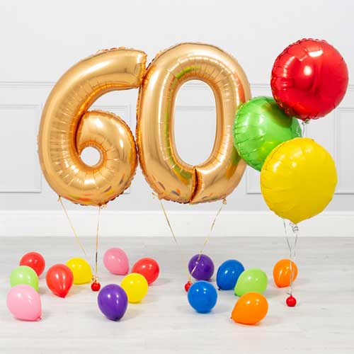 Personalized 60th Birthday Bubble With Golden Number Balloon Bouquet