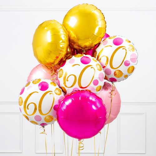 60th Birthday Pink & Gold Foil Balloon Bouquet