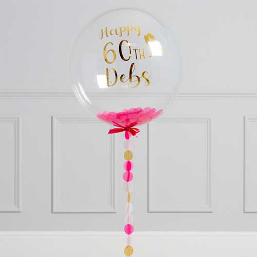 60th Birthday Party Personalized Pink Bubble Helium Balloon